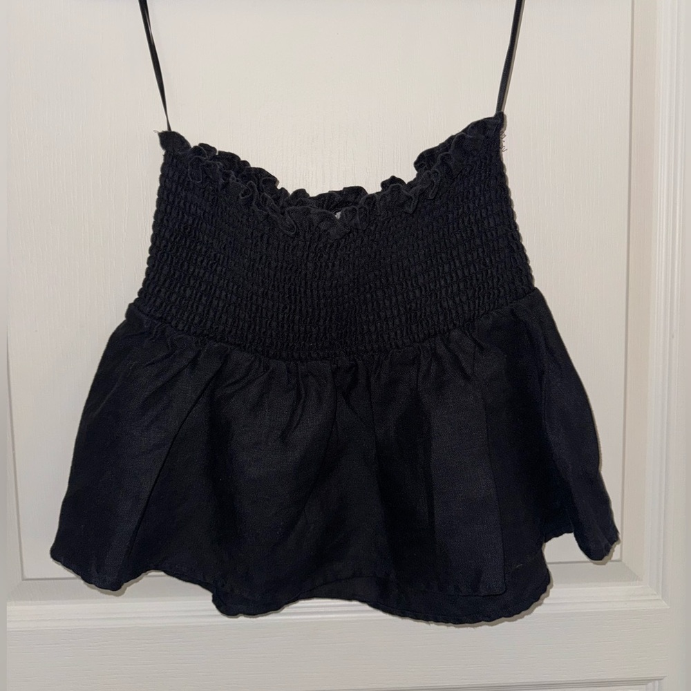 Reformation Strapless Linen Black Top